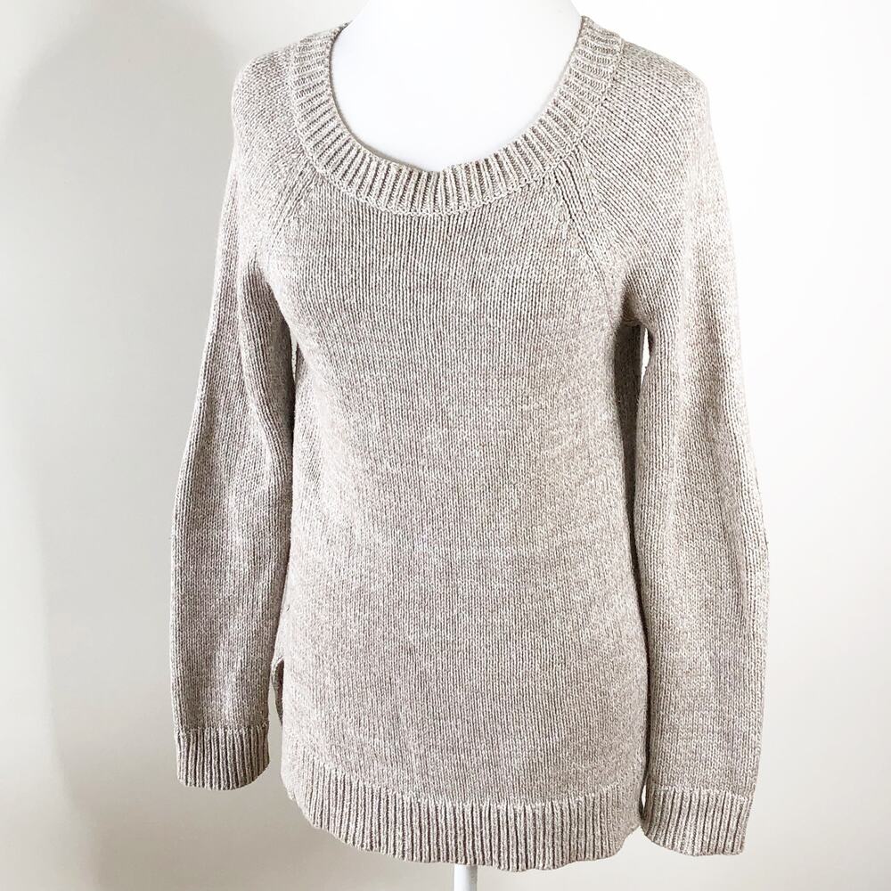 Market & spruce Sweater Tan Small Leather buttons up back Elbow  patches